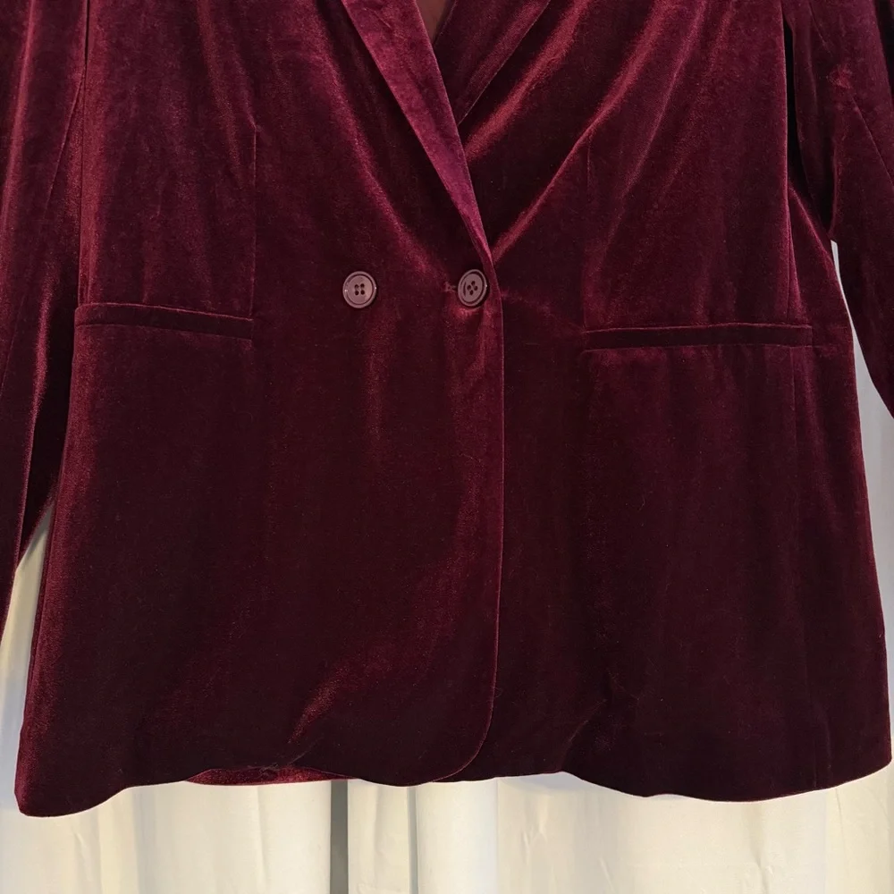 AQUA Cranberry Velvet Blazer Women’s Small Holiday Party Jacket Festive Rich Red - Picture 5 of 10